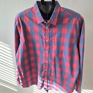 UNTUCKIT MEN XXL BLUE AND PINK BUFFALO PLAID LONG SLEEVE SHIRT